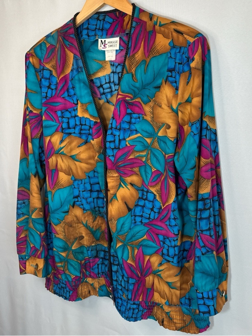 Maggie Sweet Womens Size L Jacket Coat Wind breaker Vintage 80βs Floral Top Vest